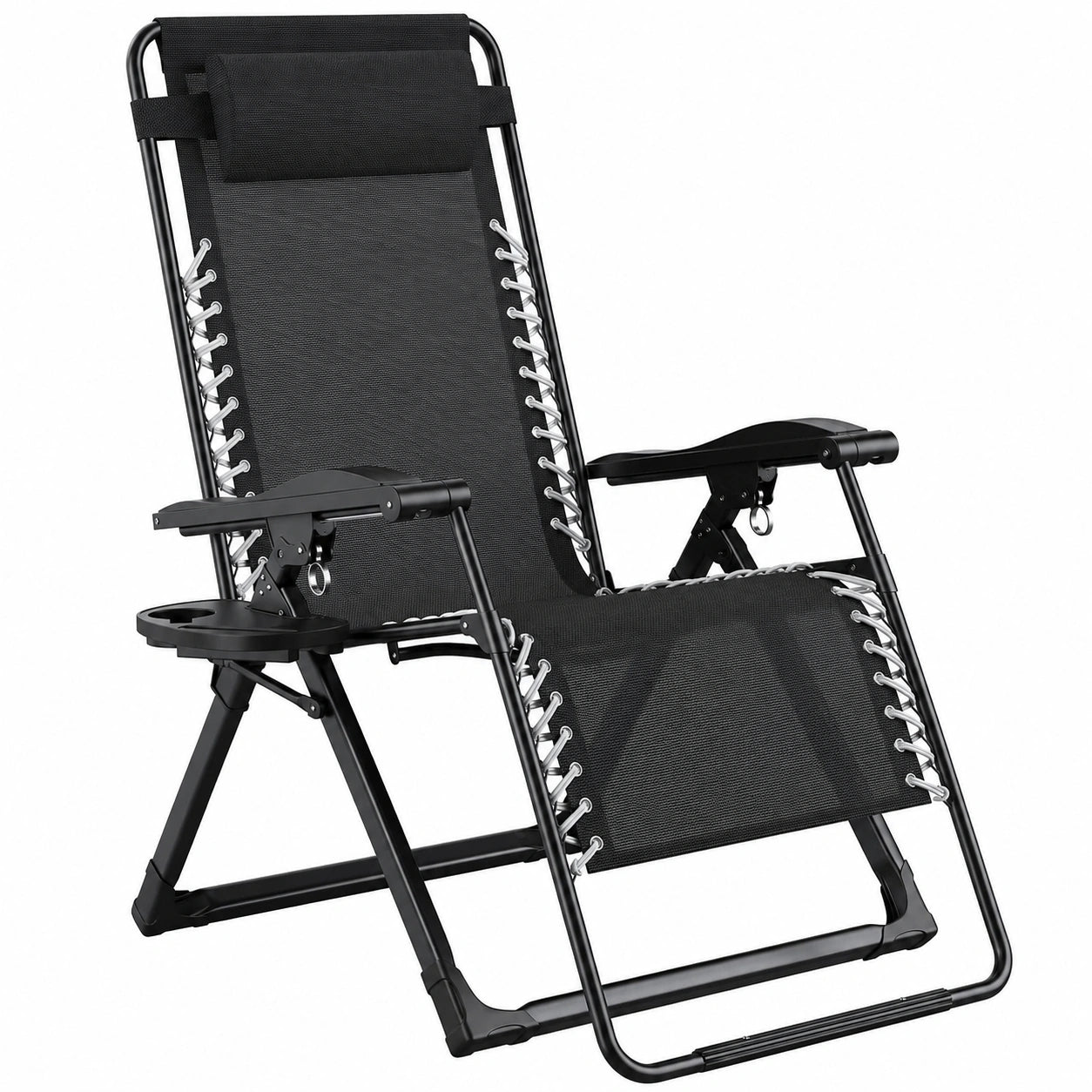 Chaise longue pliante inclinable avec plateau pour jardin et camping