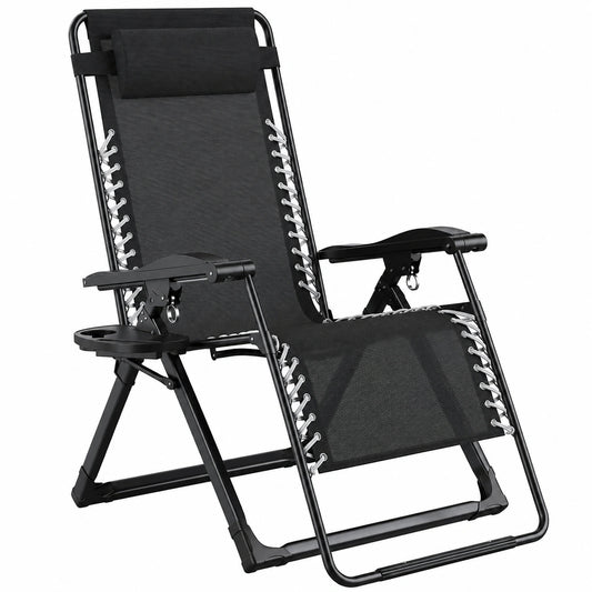Chaise longue pliante inclinable avec plateau pour jardin et camping