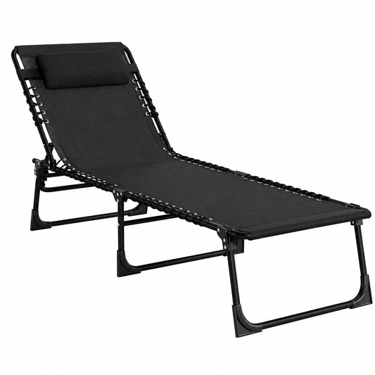 Chaise Longue Pliable avec Dossier Réglable Noir