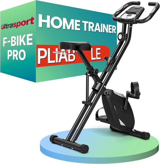 V¨¦lo d'appartement pliable Ultrasport F-Bike Pro, ultra-silencieux, jusqu'¨¤ 150 kg, 16 niveaux, avec application et selle confort