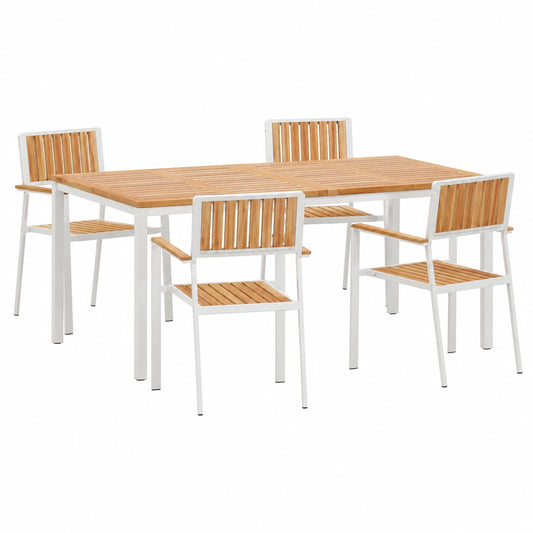 Ensemble de repas extérieur en bois de teck massif 5 pièces marron