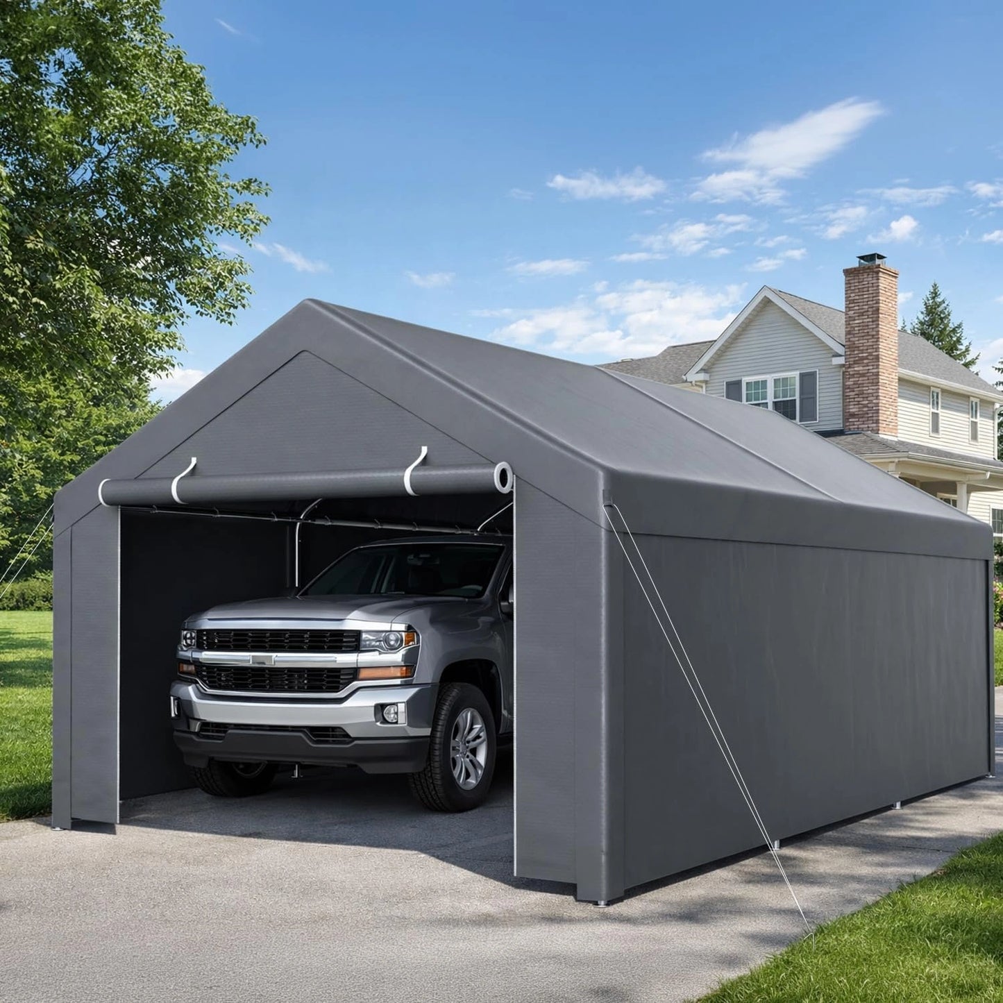 Abri Voiture 300x600 cm, Carport Tente avec Parois et Porte, R¨¦sistant UV et Imperm¨¦able