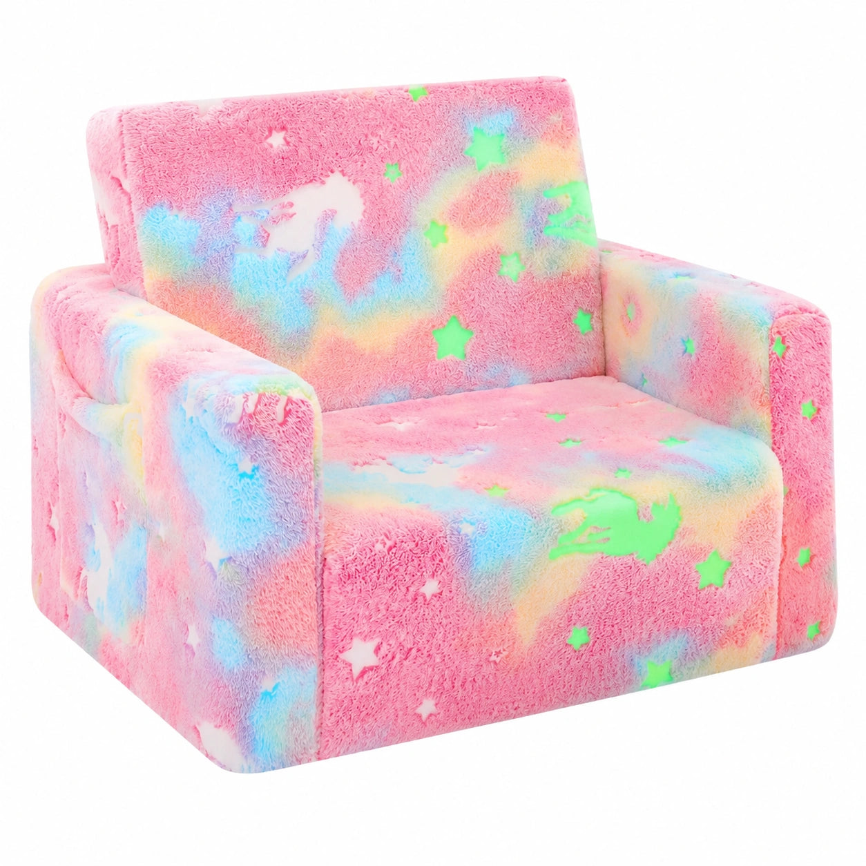 Canapé Pliable pour Enfants avec Chaise Longue Licorne Lumineuse