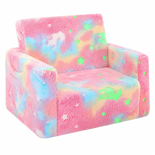 Canapé Pliable pour Enfants avec Chaise Longue Licorne Lumineuse