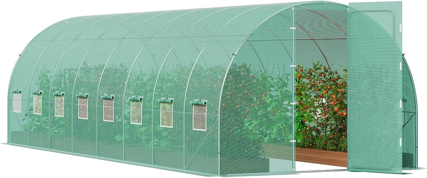 Serre Tunnel de Jardin VEVOR, 835x290x225 cm, Structure en Acier Galvanis¨¦, Bache Verte en PE, Porte Enroulable, 16 Fen¨ºtres, Id¨¦ale pour Cultiver L¨¦gumes et Fleurs