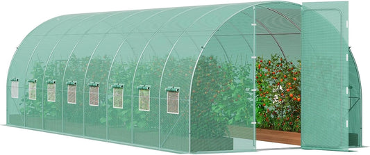 Serre Tunnel de Jardin VEVOR, 835x290x225 cm, Structure en Acier Galvanis¨¦, Bache Verte en PE, Porte Enroulable, 16 Fen¨ºtres, Id¨¦ale pour Cultiver L¨¦gumes et Fleurs