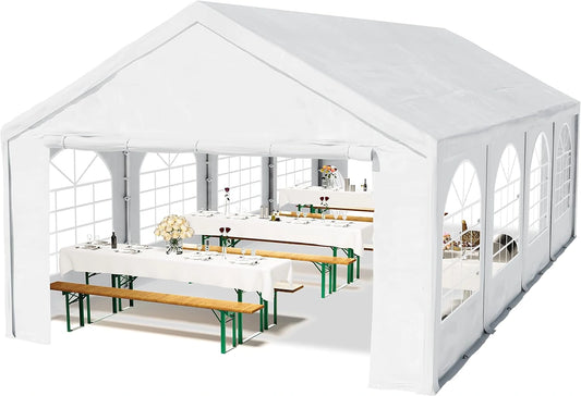 Chapiteau de R¨¦ception 4x8m en Toile PE Blanche et Structure en Acier Galvanis¨¦