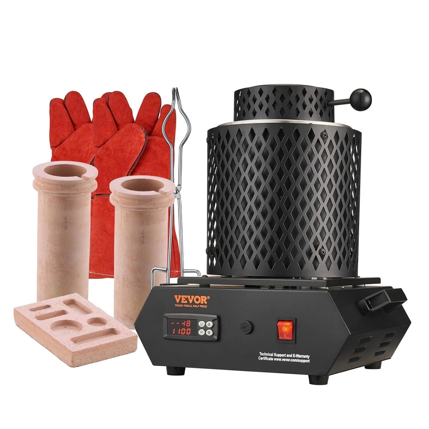 Four de Fusion ¨¦lectrique VEVOR 1350W pour M¨¦taux Pr¨¦cieux, Temp¨¦rature Maximale 1150¡ãC, Inclus 2 Creusets de 1 kg et 3 kg