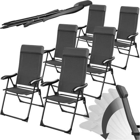 Ensemble de 6 chaises pliantes l¨¦g¨¨res en aluminium avec dossier r¨¦glable pour camping et plage