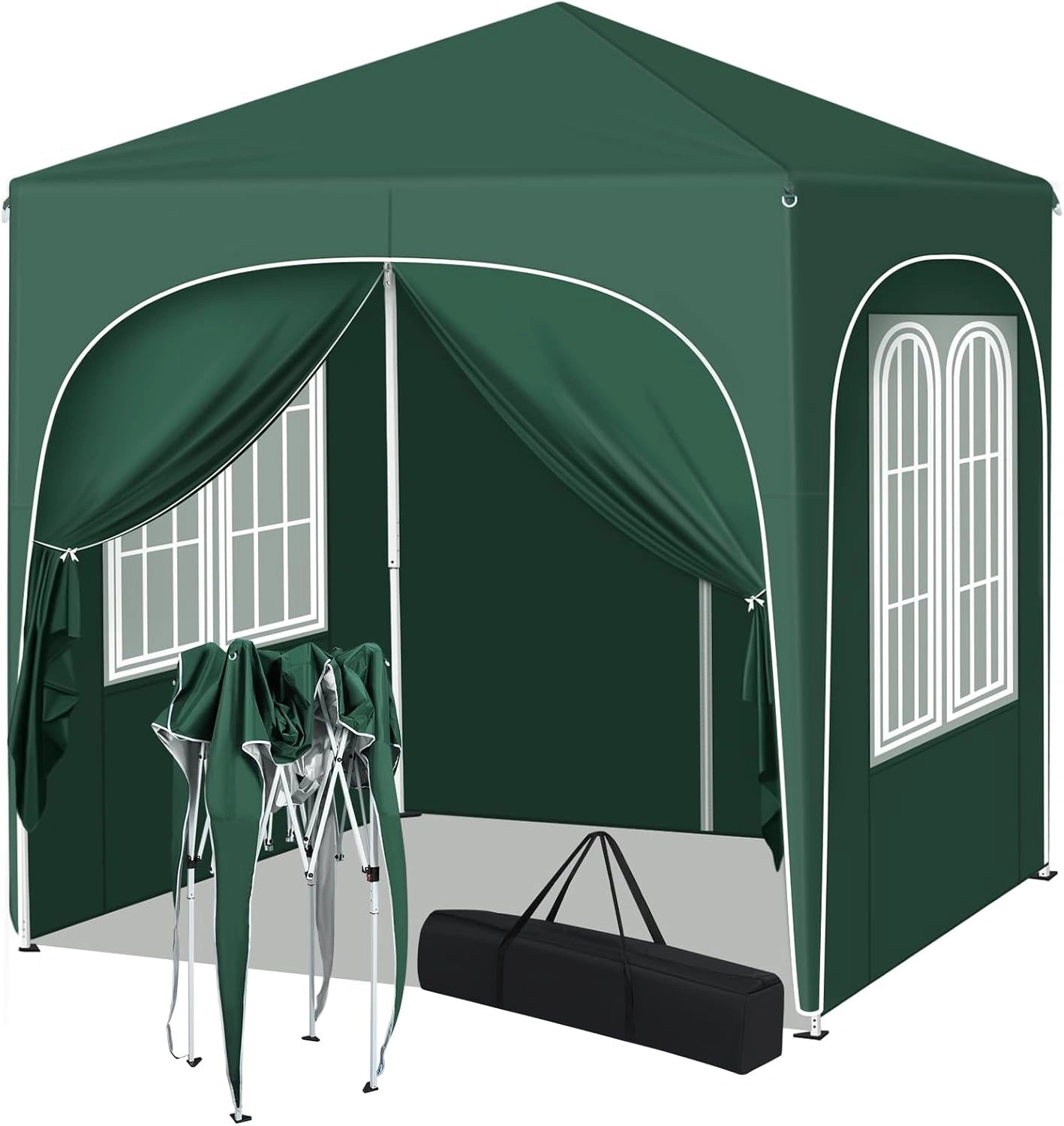 Tonnelle Pliante 2x2m avec Parois Amovibles - UPF 50+, Cadre Acier Anti-Vent, Hauteur R¨¦glable, Id¨¦ale pour Ext¨¦rieur