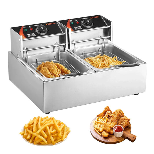 Friteuse ¨¦lectrique Commerciale VEVOR 5000W, Acier Inoxydable, 12L, Double Panier Amovible