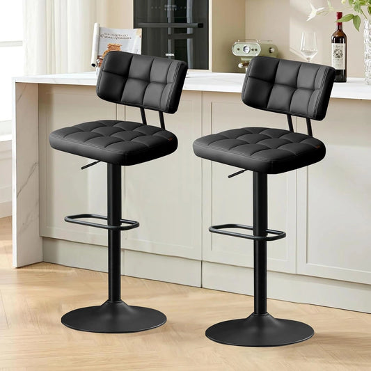 Ensemble de 2 Tabourets de Bar R¨¦glables Noirs en PU avec Repose-Pieds