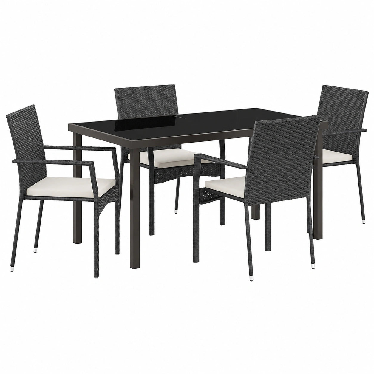 Mobilier de Jardin 5 Pièces en Résine Tressée avec Table en Verre et Coussins