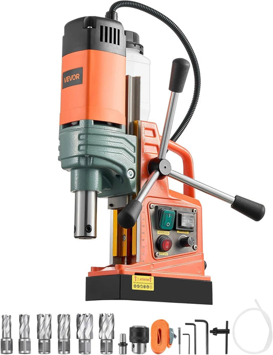 VEVOR Perceuse Magn¨¦tique 1450 W, Portable, 50 mm, 13000 N, avec 6 Forets, Vitesse Variable pour M¨¦tal