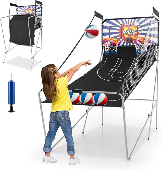 COSTWAY Jeu d'Arcade de Basketball pour Famille ¨C Pliable, 2 Paniers, 4 Ballons et Pompe, Syst¨¨me de Score, 8 Modes de Jeu