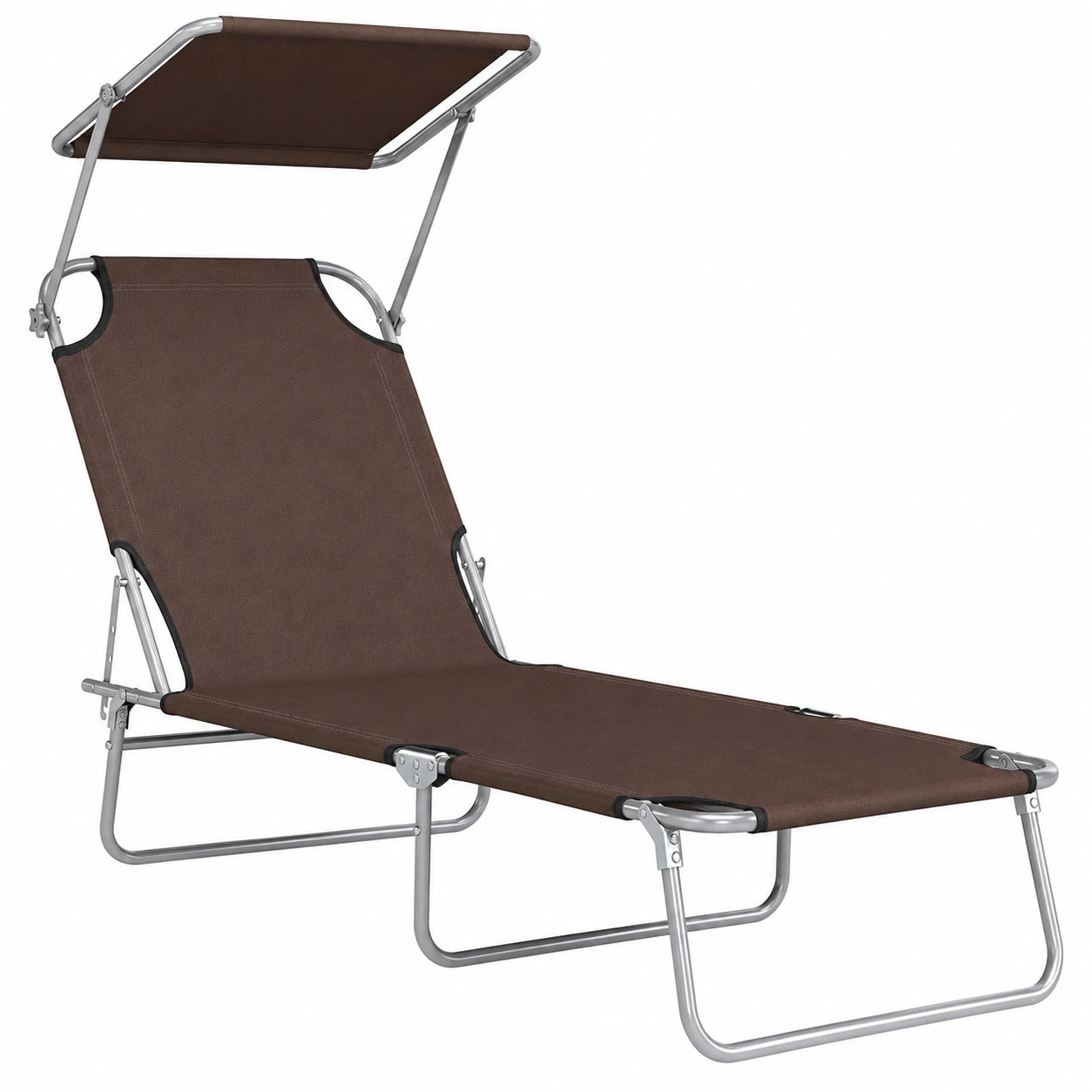 Chaise Longue Pliante Confortable avec Dossier Réglable et Pare-Soleil