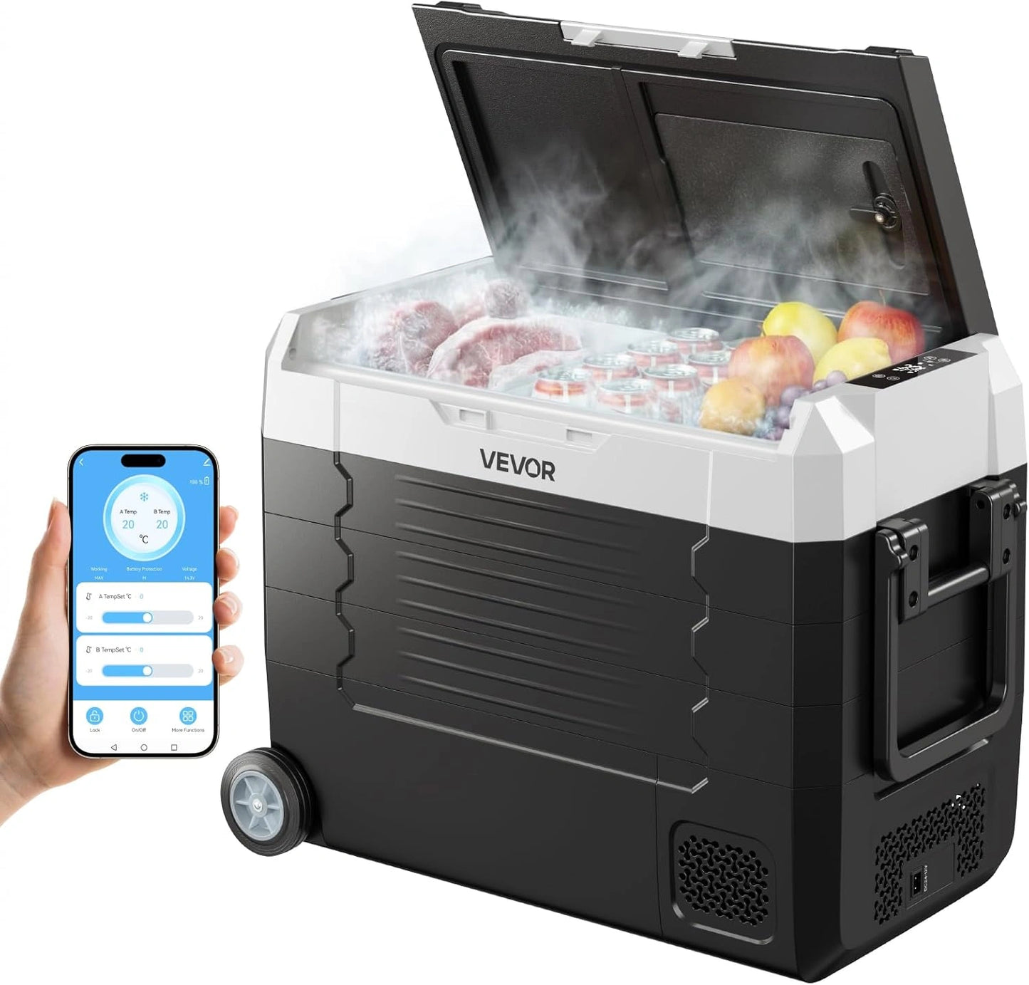Glaci¨¨re Portable ¨¤ Double Zone 45L - Refroidisseur ¨¦lectrique VEVOR avec Application, -20 ¨¤ 20¡ãC, DC 12/24V & AC 100-240V, Id¨¦al pour Camping et Caravane