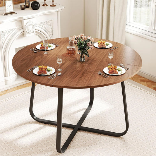 Table ronde en bois noyer 120 cm pour int¨¦rieur et ext¨¦rieur