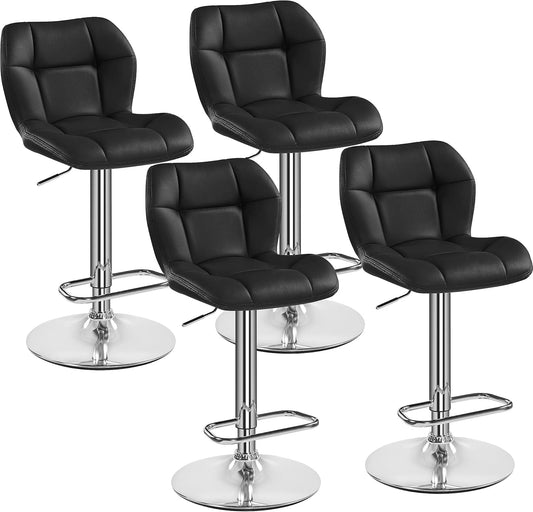 Tabourets de Bar R¨¦glables Similicuir et M¨¦tal - Lot de 4, Design Moderne, Charge 136 kg, Noir