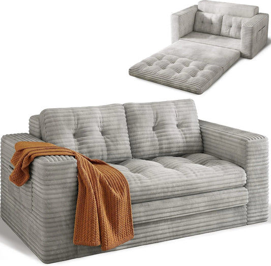 Canap¨¦-lit Convertible 2 Places en Velours C?tel¨¦ Gris pour Salon et Chambre