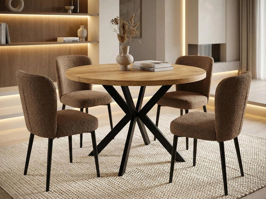 Table ¨¤ Manger Ronde Extensible de 100 ¨¤ 176 cm - Style Industriel Loft avec Pieds en M¨¦tal Noir - Finition Ch¨ºne Craft pour Salon Compact