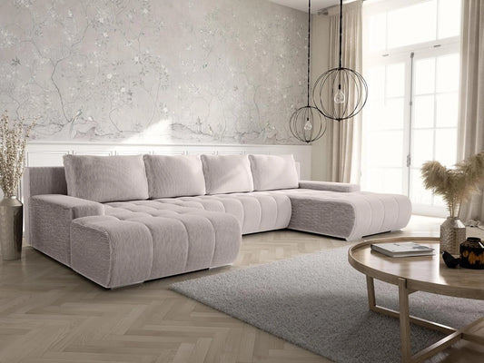 Canap¨¦ d'Angle Convertible en Velours avec Coffre Rangement - Beige