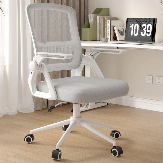 Chaise Ergonomique de Bureau en Maille avec Accoudoirs Repliables, R¨¦glable en Hauteur et Dossier Inclinable - Confort pour Maison et Bureau, Gris