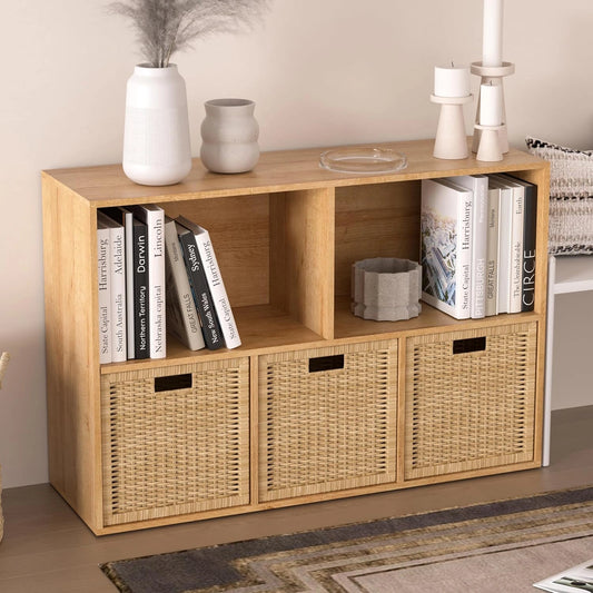 Biblioth¨¨que en Ch¨ºne avec 5 Cubes et Fond Ferm¨¦, Montage Simplifi¨¦
