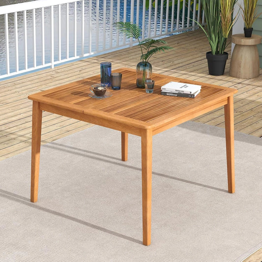 Table de Jardin en Bois d'Acacia FSC pour 4 Personnes avec Trou pour Parasol, 100x100cm