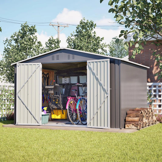 Cabane de Jardin M¨¦tallique Extra Large avec Toit Double Pente, S¨¦curis¨¦e pour Outils, Anthracite