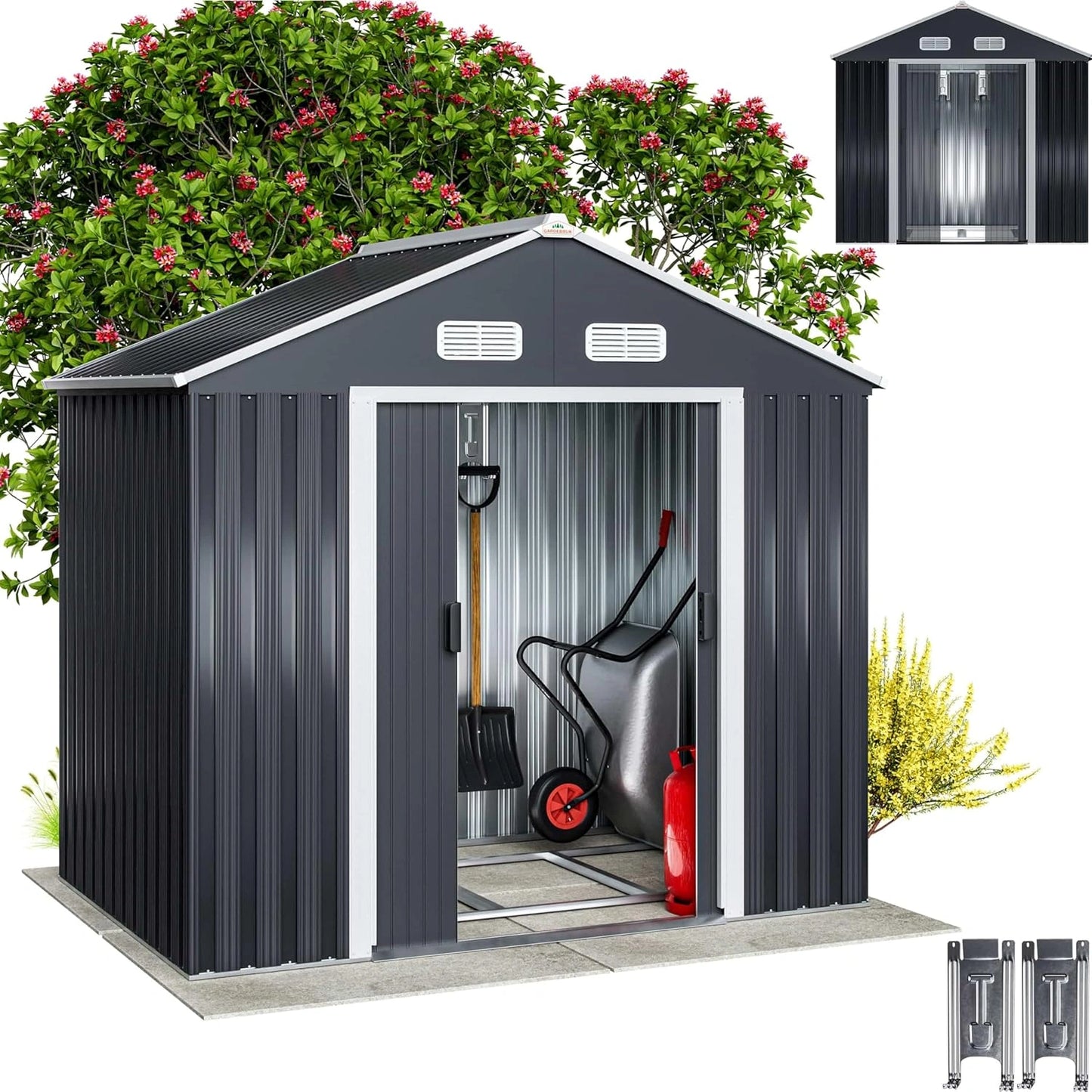 Abri de Jardin en M¨¦tal XL avec Porte Coulissante Anthracite - 4m3