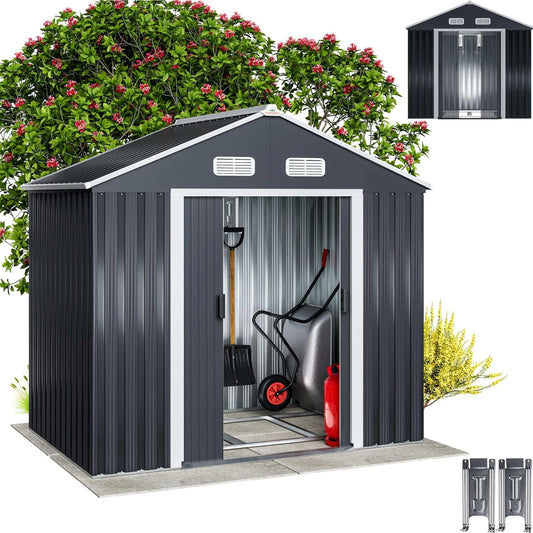 Abri de Jardin en M¨¦tal XL avec Porte Coulissante Anthracite - 4m3